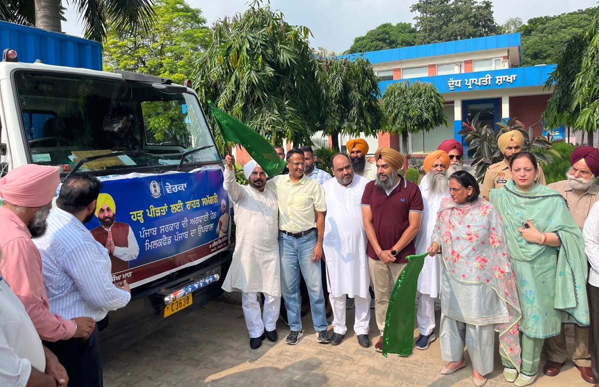 Five trucks of relief material sent from Verka Milk Plant for flood victims.